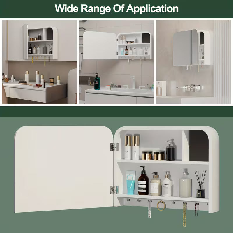 1pc Varnished Solid Wood Arch Cabinet with Mirror, Wall Mount Lightweight Medicine Storage for Bedroom, Bathroom, Living Room - Glass Finish, No Electricity Needed