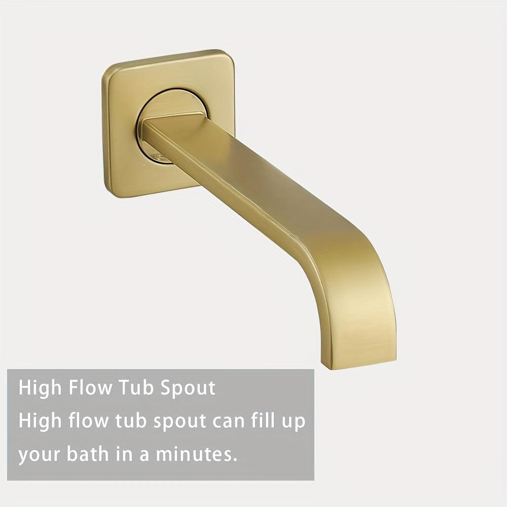 Brushed Golden Shower  Set with Tub Spout Bathroom Rainfall 12 Inch Shower Head System with Handheld Single Handle Shower Trim Kit with Rough-in Valve