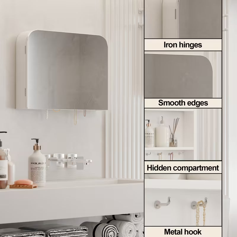 1pc Varnished Solid Wood Arch Cabinet with Mirror, Wall Mount Lightweight Medicine Storage for Bedroom, Bathroom, Living Room - Glass Finish, No Electricity Needed