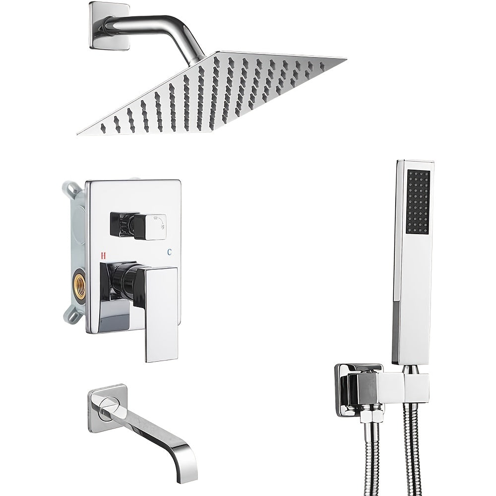 Brushed Golden Shower  Set with Tub Spout Bathroom Rainfall 12 Inch Shower Head System with Handheld Single Handle Shower Trim Kit with Rough-in Valve