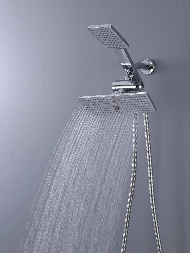 High-Flow 2-in-1 Handheld & Rainfall Shower Head Set with Long Hose and T-Valve - Durable ABS, Wall Mounted, Square Design for Bathroom Upgrade