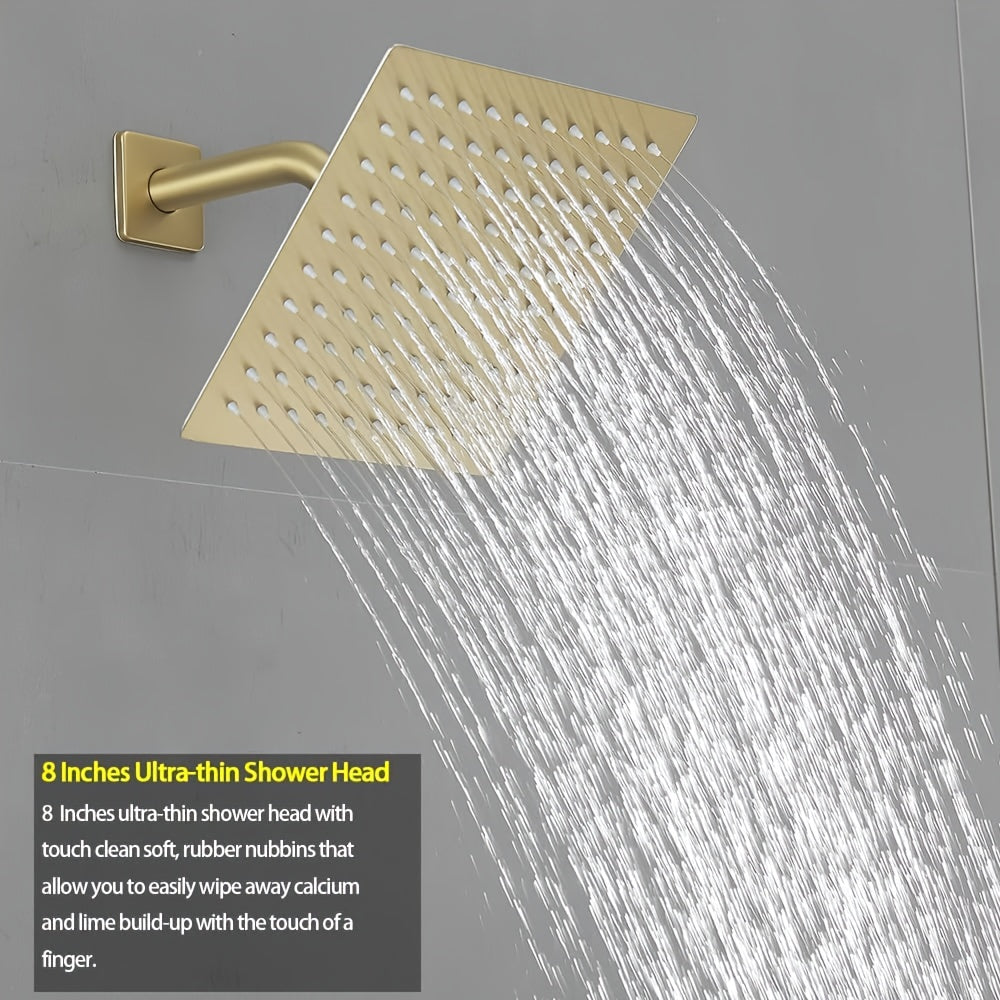 Brushed Golden Shower  Set with Tub Spout Bathroom Rainfall 12 Inch Shower Head System with Handheld Single Handle Shower Trim Kit with Rough-in Valve