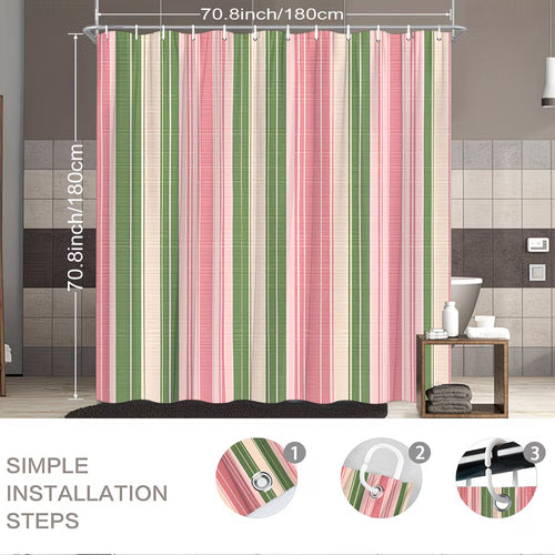 1pc Vintage Tartan Plaid Shower Curtain - Pink Green Cream Textured Polyester Fabric, Machine Washable Bathroom Decor with 12 Hooks, 70.8x70.8 Inch for Bathtub Partition & Home Accessories, Shower Curtain for Bathrooms, Cozy Aesthetic, Durable Fabric