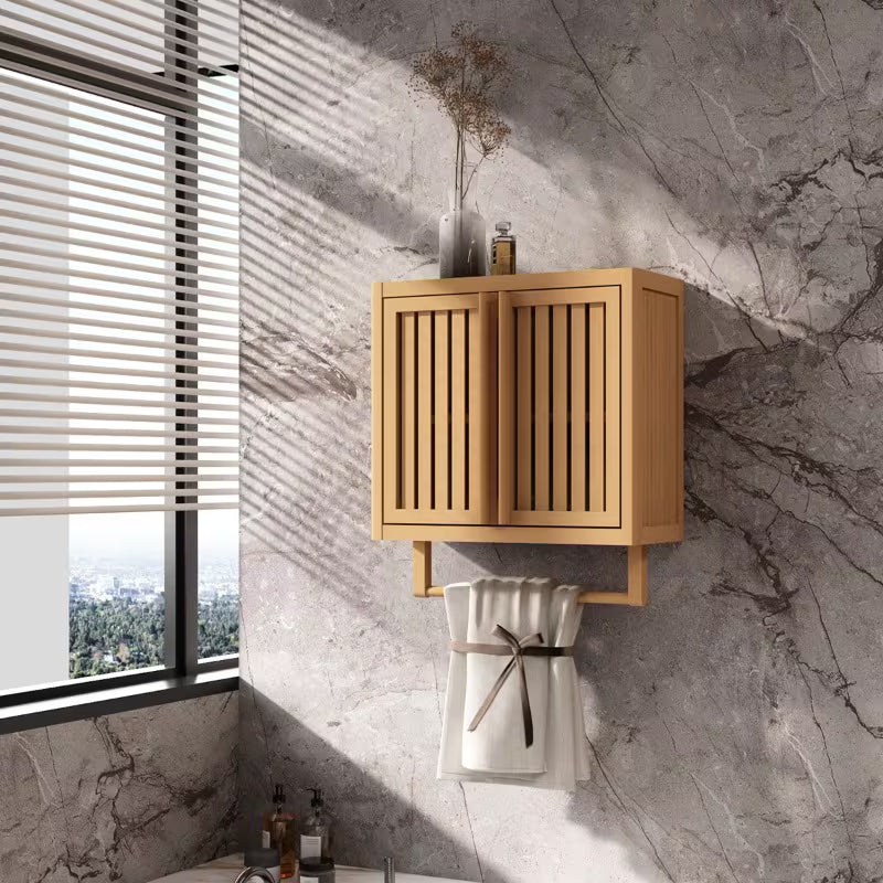 Bathroom Cabinet Wall Mounted Bamboo Toilet Storage Box, Easy to Assemble, Suitable for Bedroom, Living Room, Office and Entryway, Perfect for Storing Clothes, Toys, Books and Household Sundries, Sturdy, Scratch-resistant and Waterproof.
