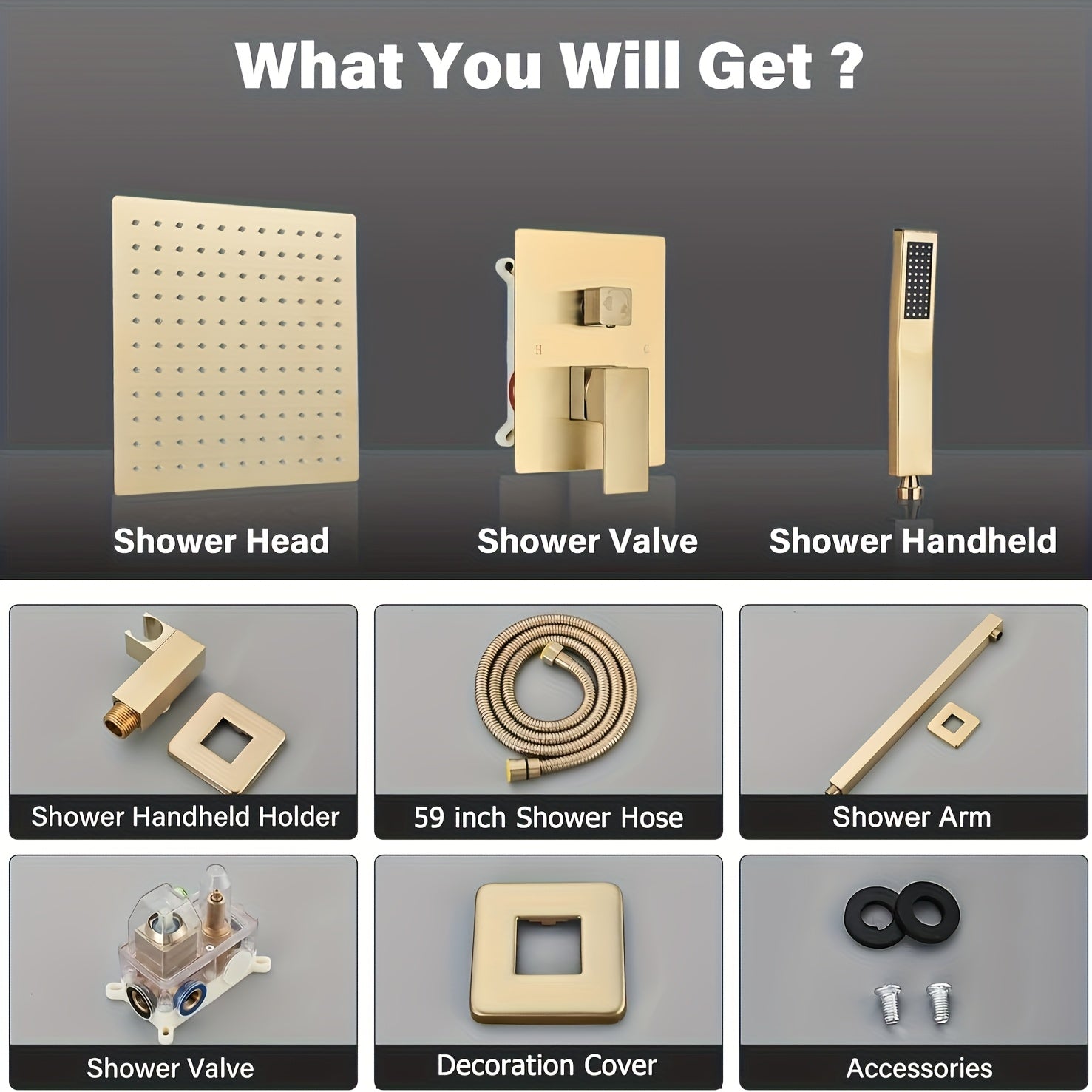 Luxury Bathroom Shower Set Featuring a Brushed Golden Wall-Mounted High-Pressure Rain Shower with a Handheld Sprayer, Complete with Valve Body And Finishing Components