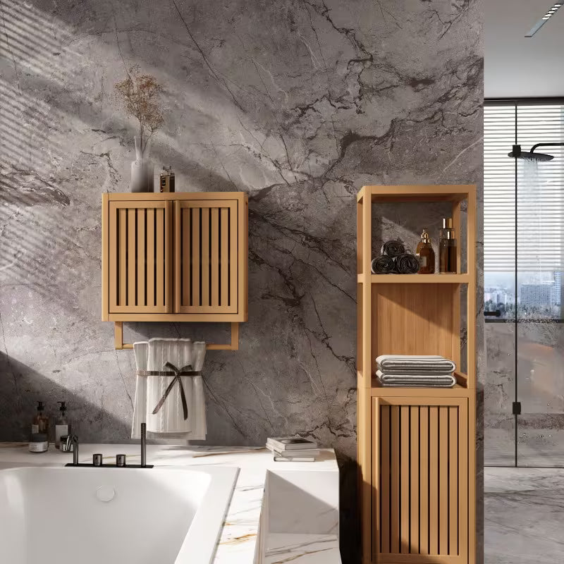 Bathroom Cabinet Wall Mounted Bamboo Toilet Storage Box, Easy to Assemble, Suitable for Bedroom, Living Room, Office and Entryway, Perfect for Storing Clothes, Toys, Books and Household Sundries, Sturdy, Scratch-resistant and Waterproof.