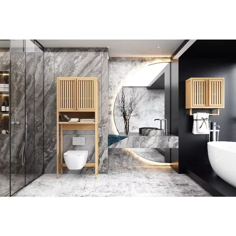 Bathroom Cabinet Wall Mounted Bamboo Toilet Storage Box, Easy to Assemble, Suitable for Bedroom, Living Room, Office and Entryway, Perfect for Storing Clothes, Toys, Books and Household Sundries, Sturdy, Scratch-resistant and Waterproof.