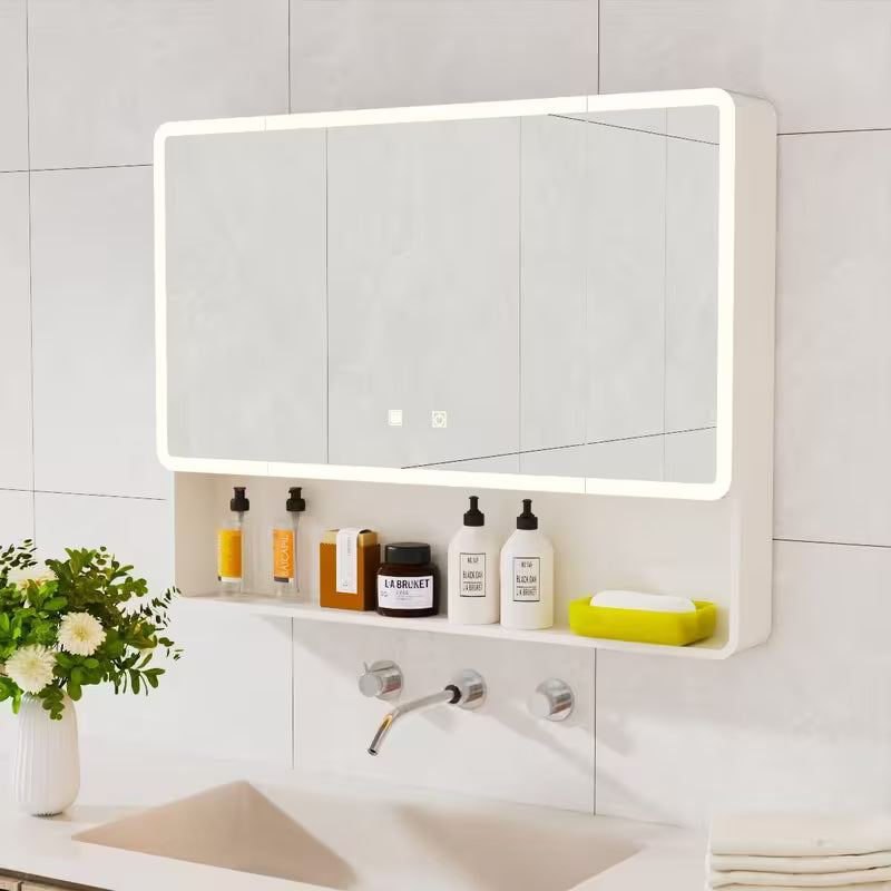 Bathroom Medicine Cabinet with Single-color Warm Light.-fogging, Easy to Install Aluminum-plastic Cabinet.(35.4327.56 Three-Door)