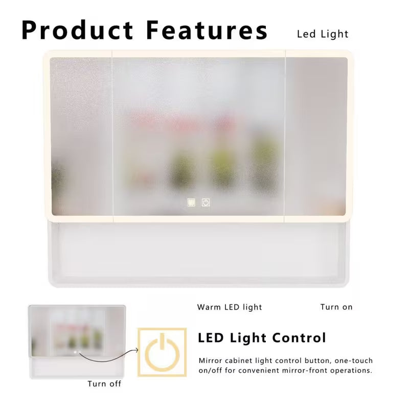Bathroom Medicine Cabinet with Single-color Warm Light.-fogging, Easy to Install Aluminum-plastic Cabinet.(35.4327.56 Three-Door)