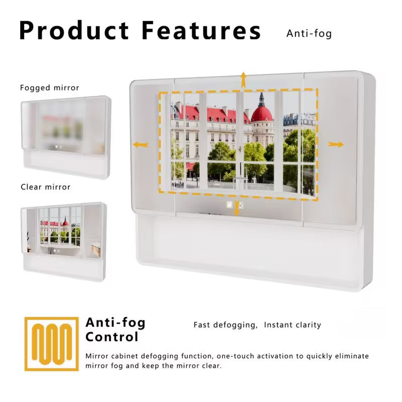 Bathroom Medicine Cabinet with Single-color Warm Light.-fogging, Easy to Install Aluminum-plastic Cabinet.(35.4327.56 Three-Door)