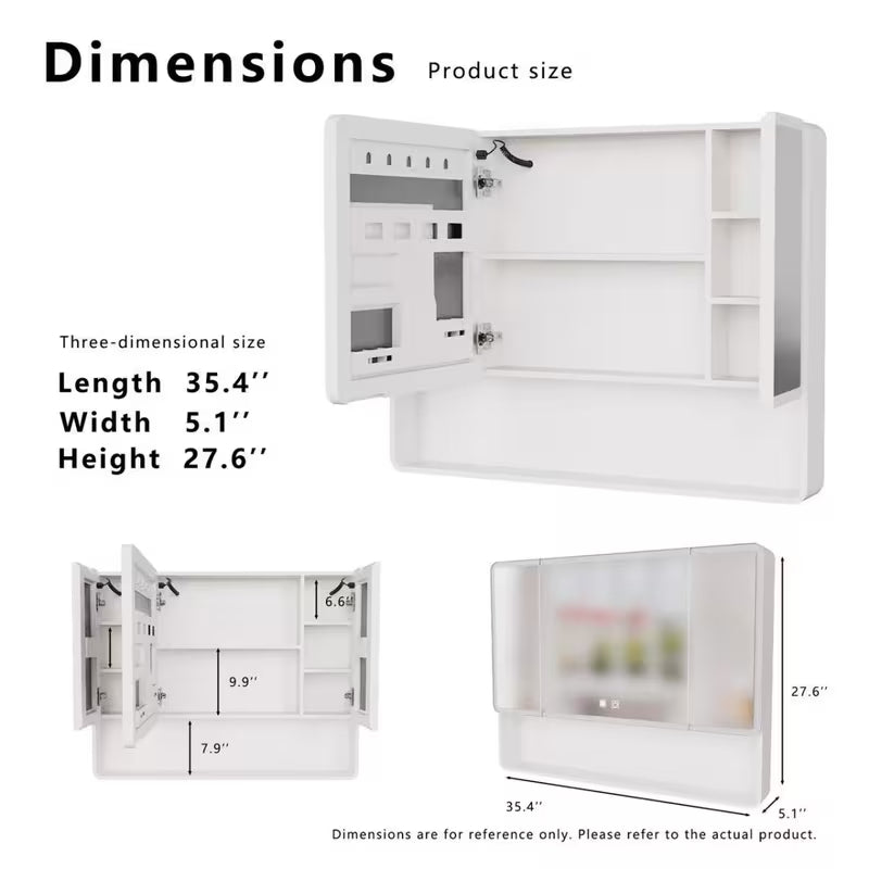 Bathroom Medicine Cabinet with Single-color Warm Light.-fogging, Easy to Install Aluminum-plastic Cabinet.(35.4327.56 Three-Door)