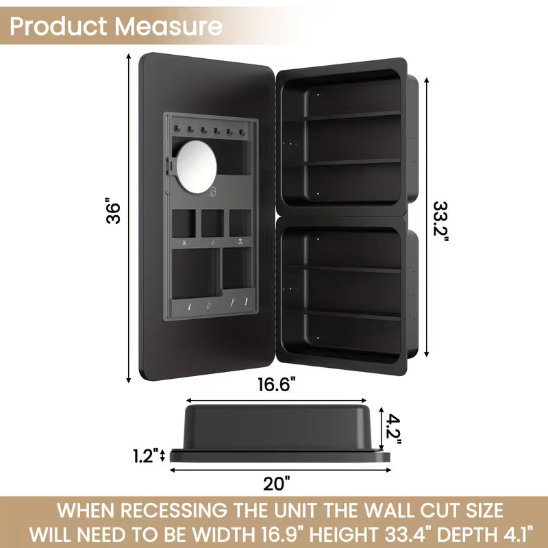 Large Modern Wall-Mounted Medicine Cabinet & Mirror - 20"W x 36"H Bathroom Mirror with Doors & Frame, Adjustable Shelves, Space-Saving Storage Unit, Stainless for or Commercial Use (Easy Installation)