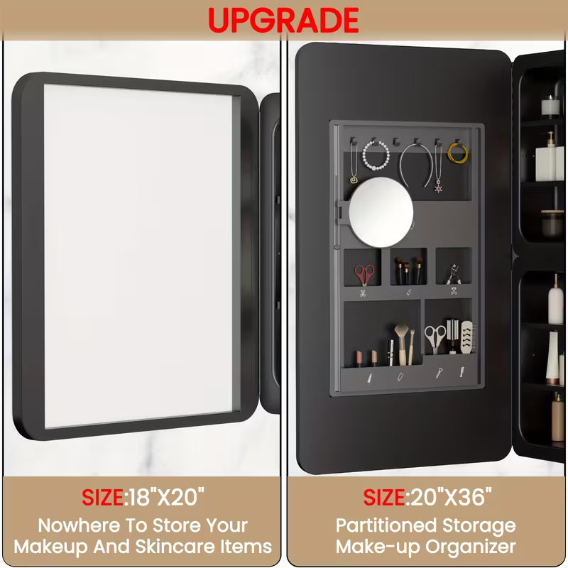 Large Modern Wall-Mounted Medicine Cabinet & Mirror - 20"W x 36"H Bathroom Mirror with Doors & Frame, Adjustable Shelves, Space-Saving Storage Unit, Stainless for or Commercial Use (Easy Installation)
