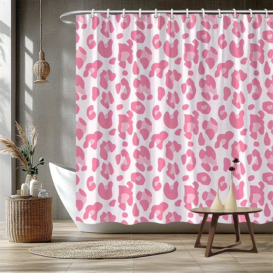 1pc Playful Pink Leopard Print Shower Curtain - Modern Whimsical Design, Durable Polyester Fabric, 70x70 Inch with 12 Hooks, Machine Washable Bathroom Decor, Perfect Housewarming Gift, Shower Curtain Sets for Bathrooms