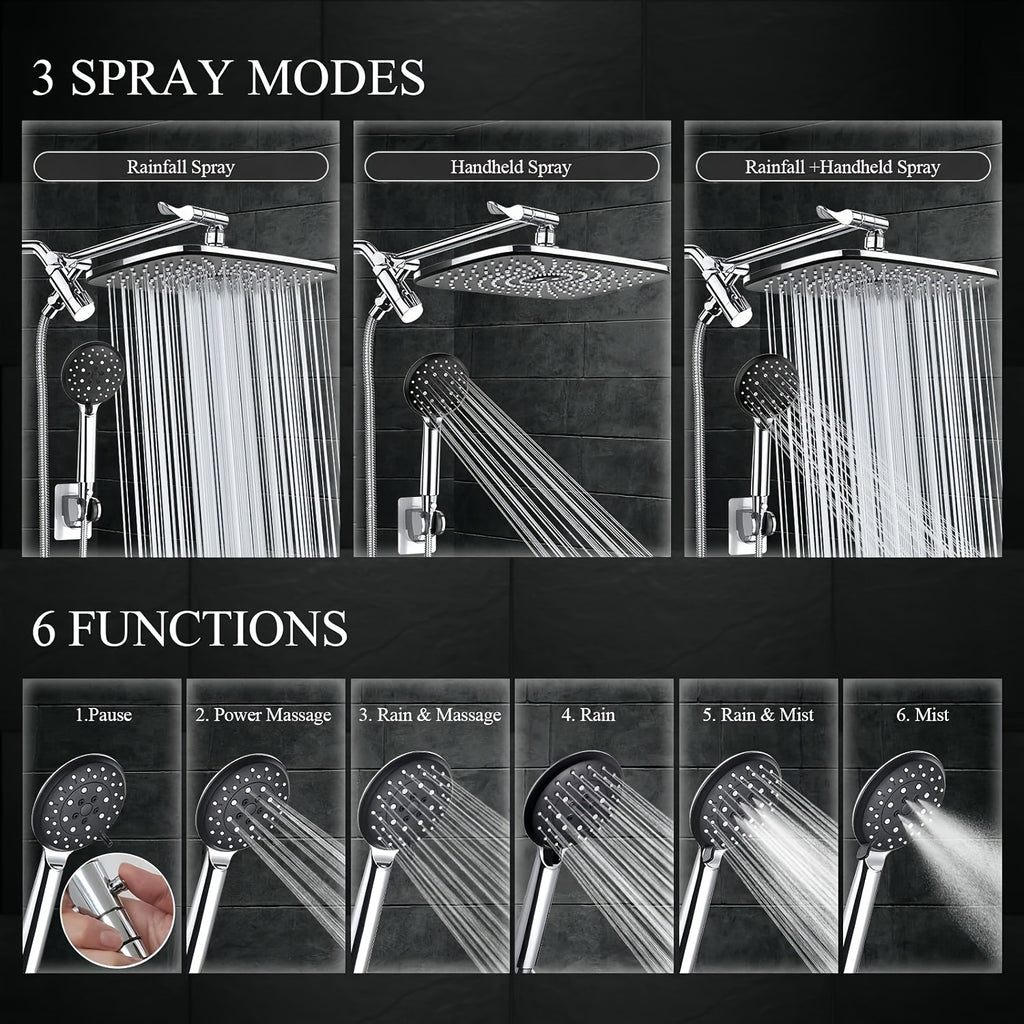 Luxury Dual Shower Head Set with Rainfall and Handheld Spray