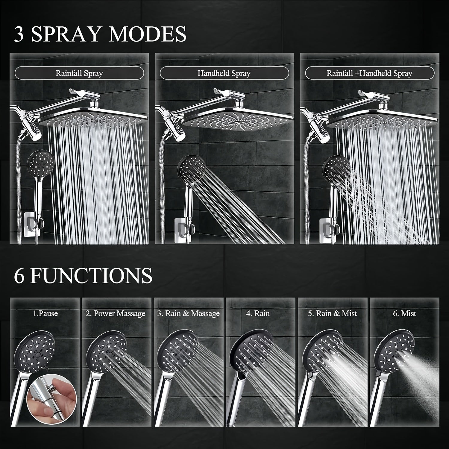 Luxury Dual Shower Head Set with Rainfall and Handheld Spray