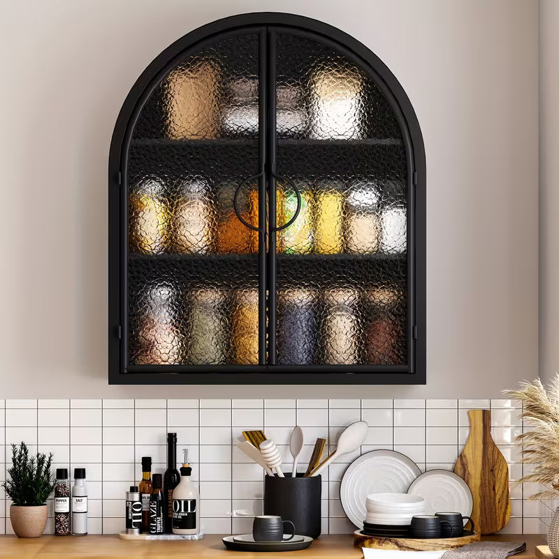 Arched Wall Cabinet Over Toilet | Full Metal Wall Mount Medicine Cabinet with Glass Doors, 3 Shelves, Dual Swing Door, No Assembly Required