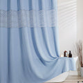 Extra Long Sky Blue Shower Curtain | 96 Inch Long Textured Crinkle Fabric with Embroidery Cutwork, Soft Heavy Weighted, Machine Washable, Polyester, Luxurious Bathroom Decor 72Wx96L Inches