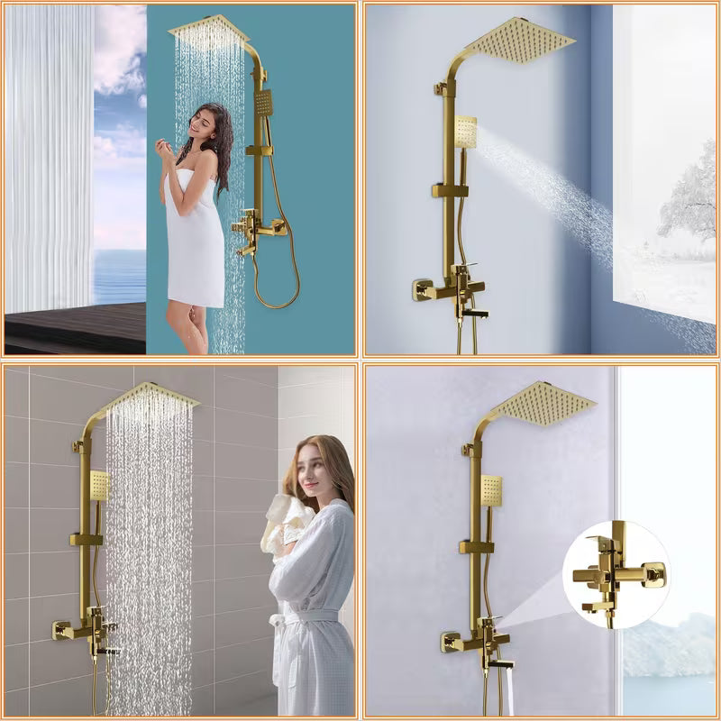 Wall-Mounted Modern Luxury Shower System Suitable for Homes - Brass Wall-Mounted Multi-Flow Shower Set with Adjustable Height Column, 360° Rotatable Top Shower & Handheld Shower