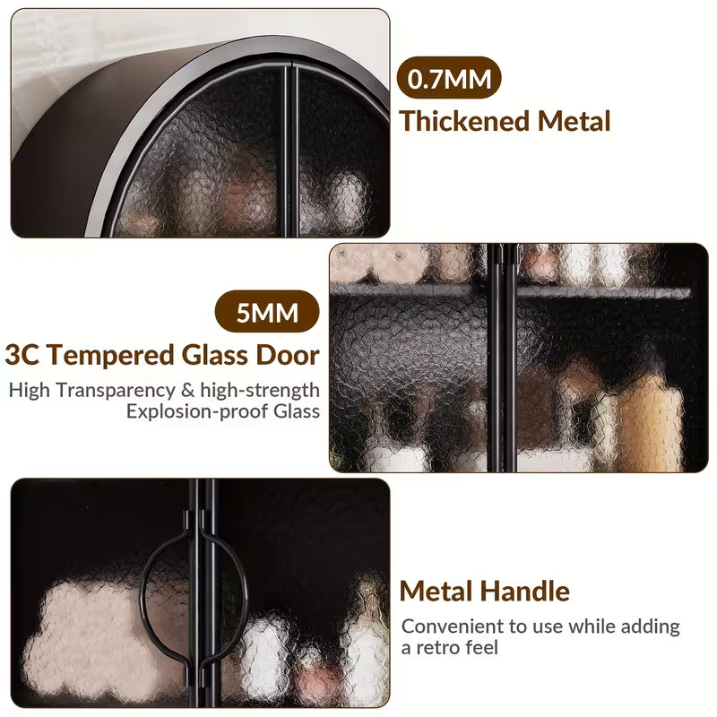 Arched Wall Cabinet Over Toilet | Full Metal Wall Mount Medicine Cabinet with Glass Doors, 3 Shelves, Dual Swing Door, No Assembly Required
