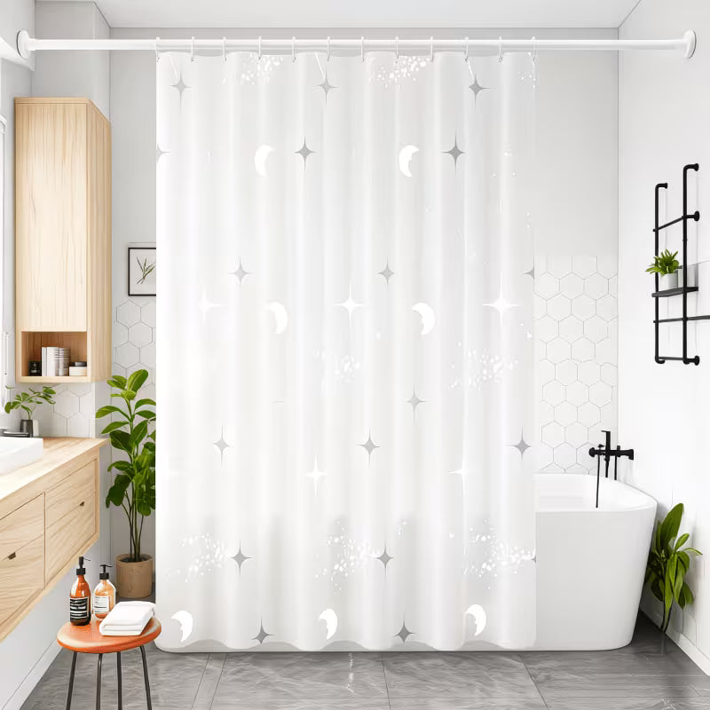 A Set of Enhanced PEVA Shower Curtain Featuring a Raindrop Star And Design, Ideal for Dividing Bathroom Spaces, Blocking Light, And Adding a Touch of Luxury And Style to Your Bathroom, Complete with Hangers for Easy Installation