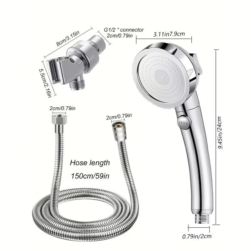 4pcs Set Featuring a silvery Handheld Showerhead with Multiple Spray Modes, Easy to Install And Perfect for Bathroom Upgrades