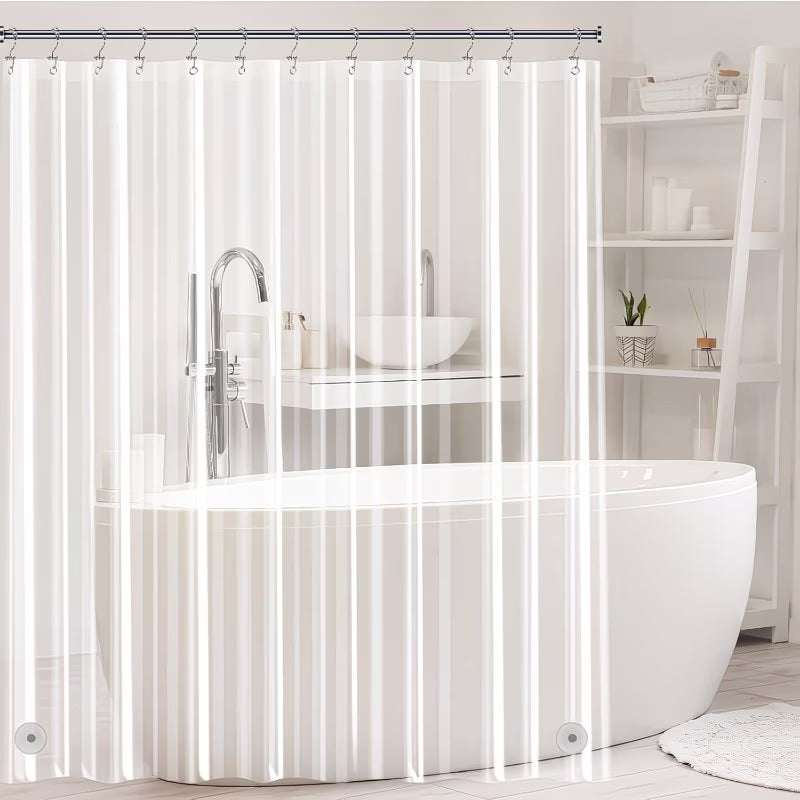 3-in-1 Farmhouse Boho Shower Curtain Set with Clear Weighted Liner & 12 Double Rings - Heavy-Duty -Like / Blend Fabric, Beige/Brown Rustic Bathroom Decor, 70"x70" Bathtub Curtain