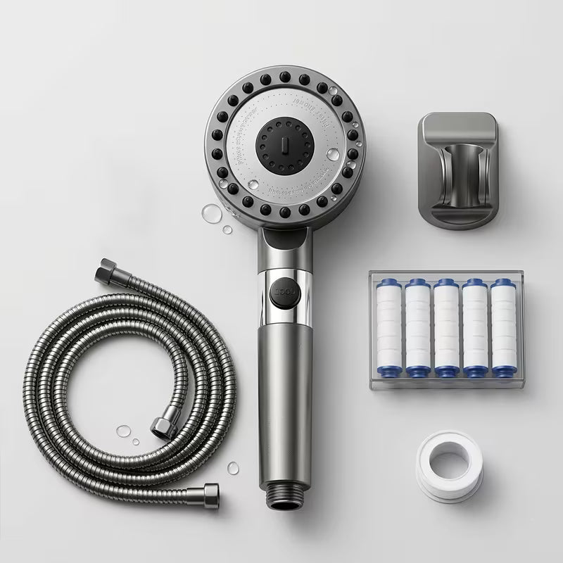 High Pressure Handheld Shower Head, 3 Spray Modes, Built-In Filter System, Turbo Boost Water Flow, Easy Install, Bathroom Upgrade Set