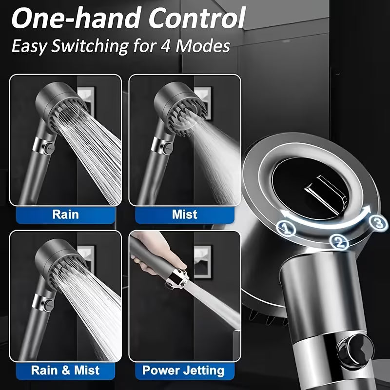 High Pressure Handheld Shower Head, 3 Spray Modes, Built-In Filter System, Turbo Boost Water Flow, Easy Install, Bathroom Upgrade Set