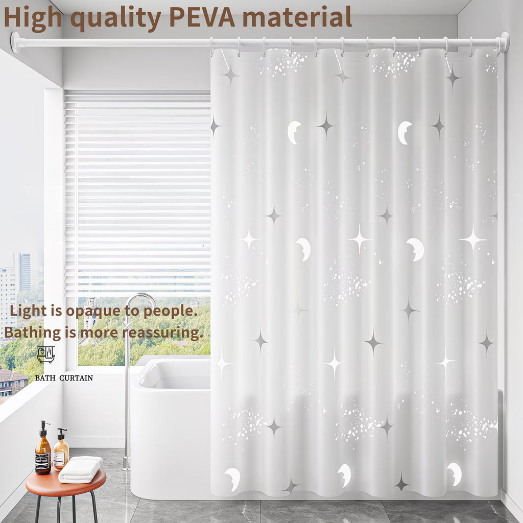 A Set of Enhanced PEVA Shower Curtain Featuring a Raindrop Star And Design, Ideal for Dividing Bathroom Spaces, Blocking Light, And Adding a Touch of Luxury And Style to Your Bathroom, Complete with Hangers for Easy Installation