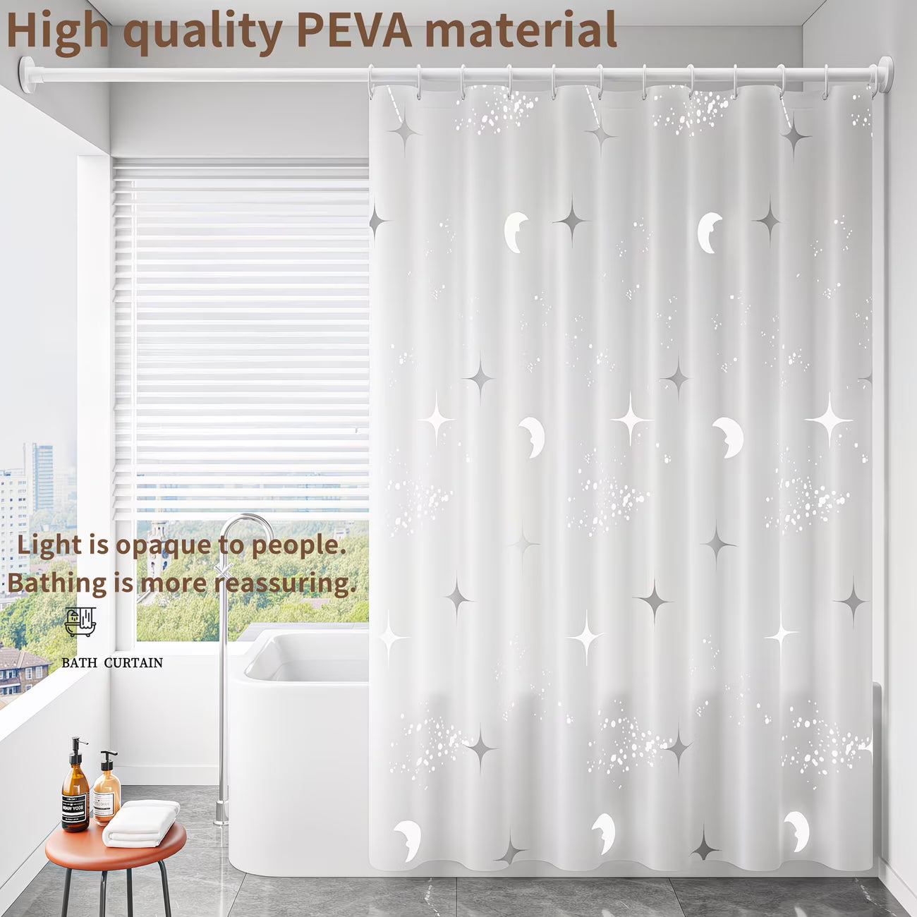 A Set of Enhanced PEVA Shower Curtain Featuring a Raindrop Star And Design, Ideal for Dividing Bathroom Spaces, Blocking Light, And Adding a Touch of Luxury And Style to Your Bathroom, Complete with Hangers for Easy Installation