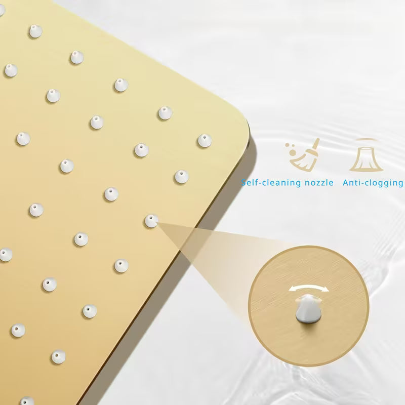 1pcs Golden Square Rain Shower Head Ceiling/Wall-Mounted - 8-Inch Bath System with Waterfall & Rainfall Modes, Ultra-Thin Suitable for Full Body Coverage, Luxury Shower Fixture for Modern Bathrooms,for Shower Use Only