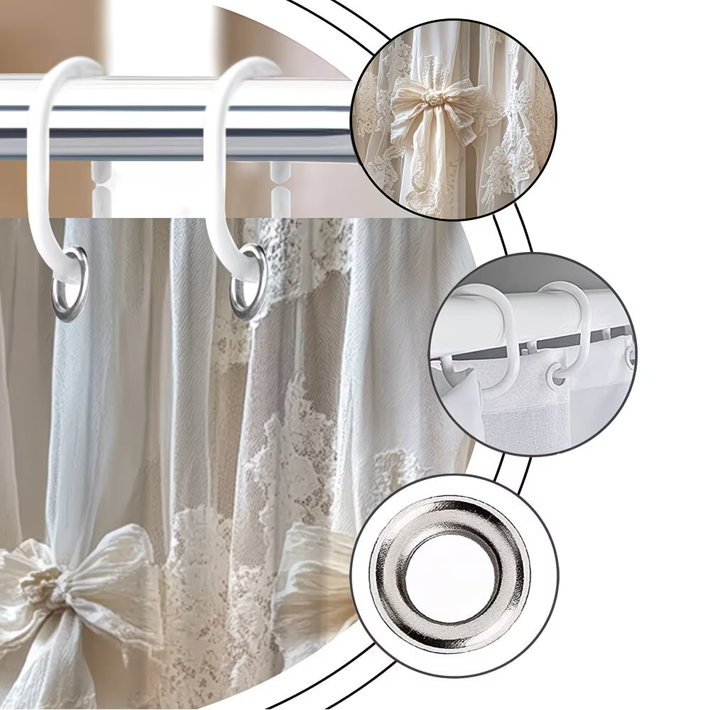 2D Flat, 1pc Vintage Lace Shower Curtain with 12 Hooks - Soft Cream Suitable for Rustic Farmhouse Bath Decor, Elegant Lace Curtain Panel, Machine Washable Cream Fabric for Bathtub, Hooks Included for Installation (No Title Revision)
