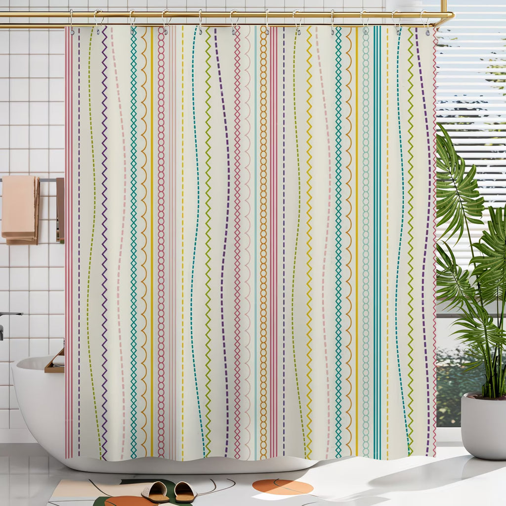 1pc Fashionable striped digital printed shower curtain for bathroom decor and home decoration includes free hooks machine washable made of fourseason., Shower Essentials, Modern Bathroom, Striped Design, Woven Fabric, Durable Material, Bathroom Liner