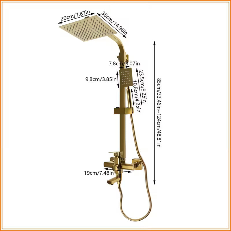Wall-Mounted Modern Luxury Shower System Suitable for Homes - Brass Wall-Mounted Multi-Flow Shower Set with Adjustable Height Column, 360° Rotatable Top Shower & Handheld Shower