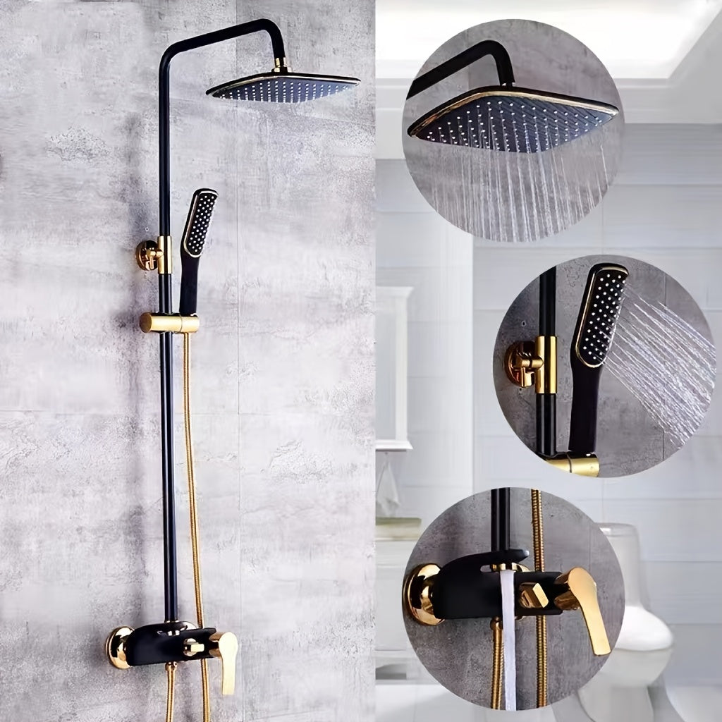 Copper Body Black Golden Shower Pipe with Stainless Steel And Plastic Shower