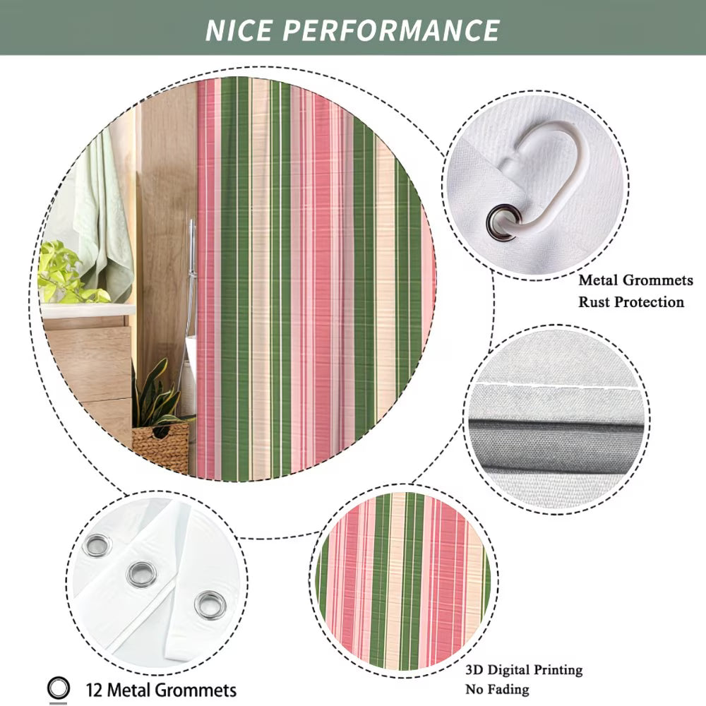 1pc Vintage Tartan Plaid Shower Curtain - Pink Green Cream Textured Polyester Fabric, Machine Washable Bathroom Decor with 12 Hooks, 70.8x70.8 Inch for Bathtub Partition & Home Accessories, Shower Curtain for Bathrooms, Cozy Aesthetic, Durable Fabric