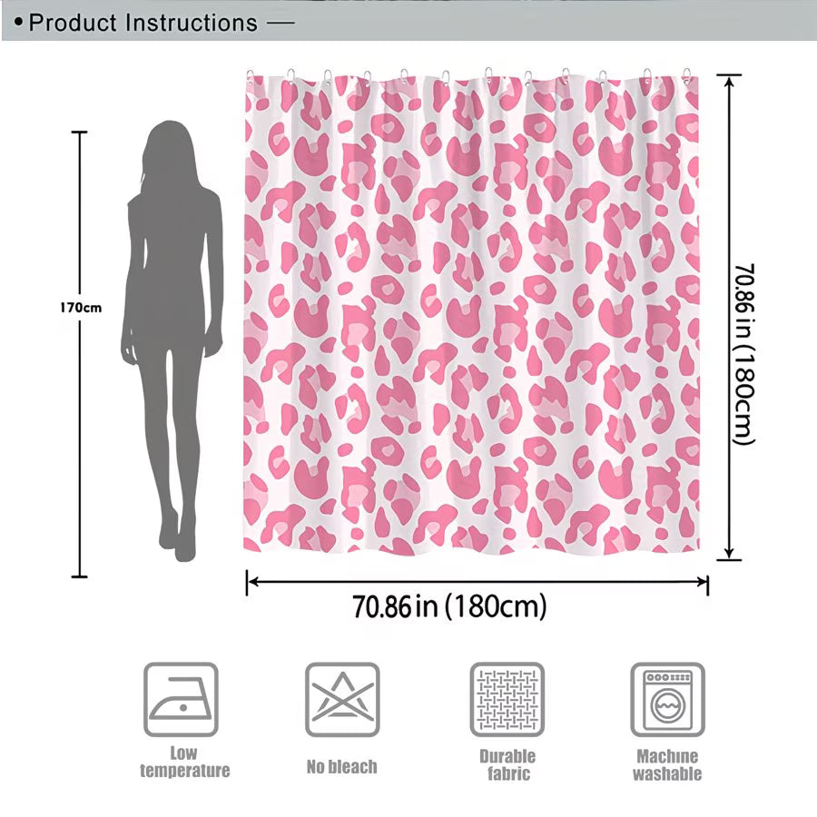 1pc Playful Pink Leopard Print Shower Curtain - Modern Whimsical Design, Durable Polyester Fabric, 70x70 Inch with 12 Hooks, Machine Washable Bathroom Decor, Perfect Housewarming Gift, Shower Curtain Sets for Bathrooms