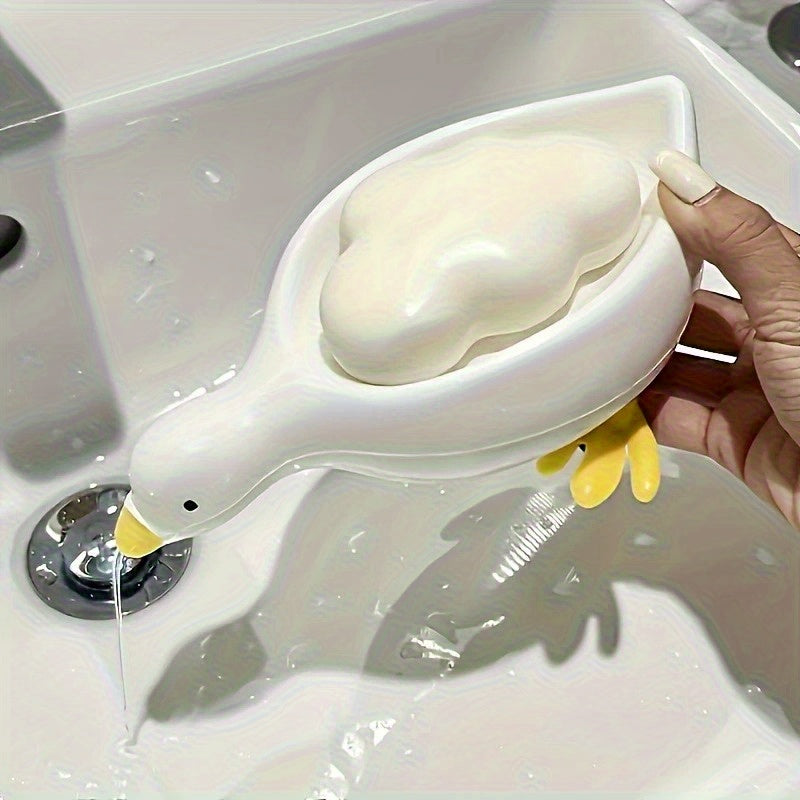Duck Soap Box Duck-Shaped Soap Box | Yellow & White, Oval Drain Tray, Anti-Puddle, 4-Season Gift, Small Organizer