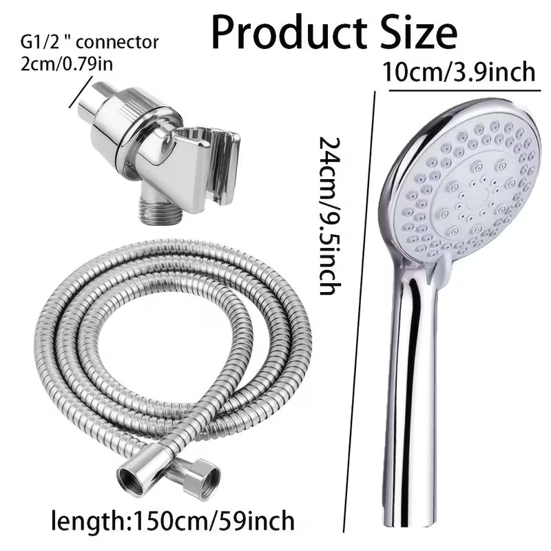 5-Setting Shower Head 3pcs Set: 5-Mode Shower Head + 59.06inch Shower Hose + Universal High-Quality Shower Bracket. Pressurized Water-Saving Shower, ABS Durable Leak-Proof Material, Five Modes with Pressurization, Easy to Install, Convenient to Use