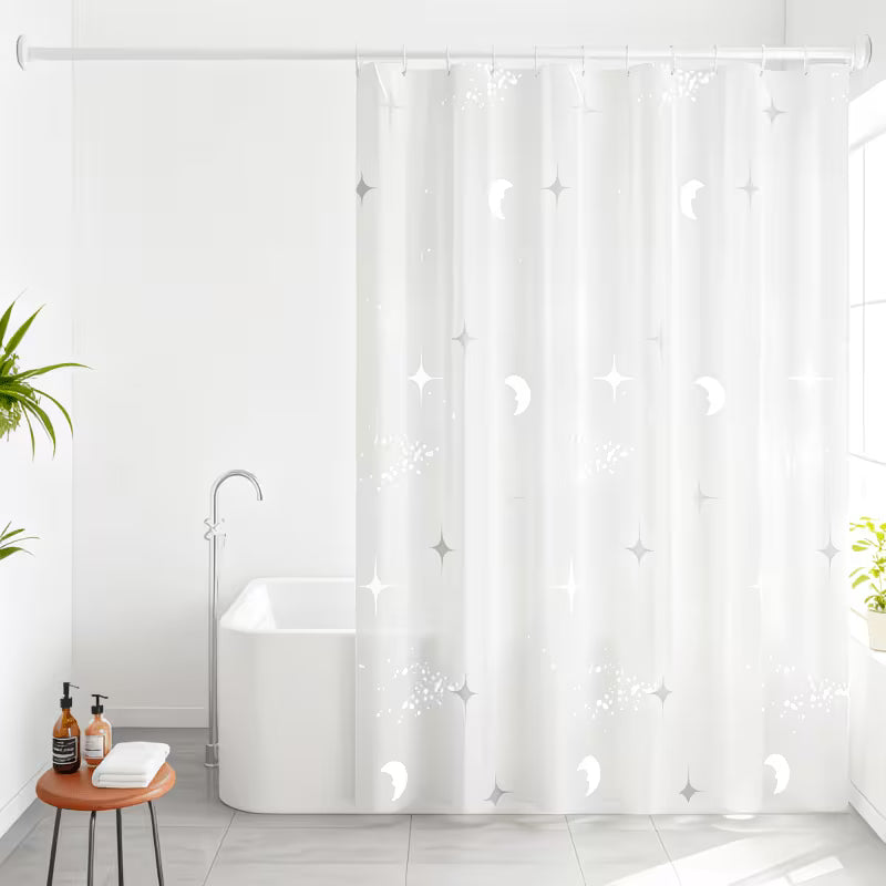 A Set of Enhanced PEVA Shower Curtain Featuring a Raindrop Star And Design, Ideal for Dividing Bathroom Spaces, Blocking Light, And Adding a Touch of Luxury And Style to Your Bathroom, Complete with Hangers for Easy Installation