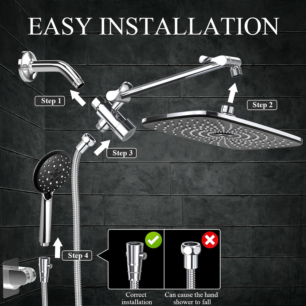 Luxury Dual Shower Head Set with Rainfall and Handheld Spray