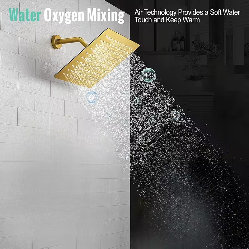 1pcs Golden Square Rain Shower Head Ceiling/Wall-Mounted - 8-Inch Bath System with Waterfall & Rainfall Modes, Ultra-Thin Suitable for Full Body Coverage, Luxury Shower Fixture for Modern Bathrooms,for Shower Use Only