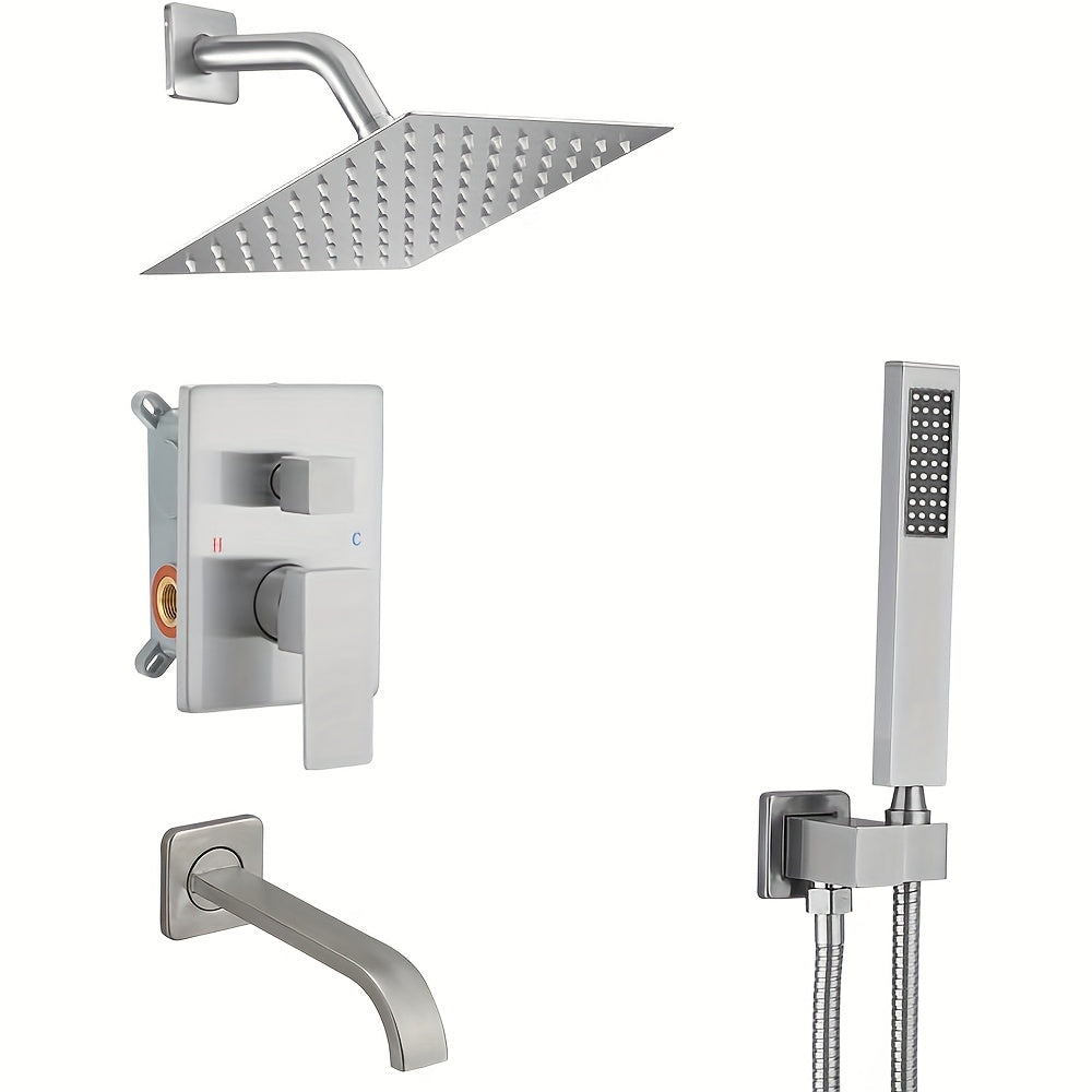 Brushed Golden Shower  Set with Tub Spout Bathroom Rainfall 12 Inch Shower Head System with Handheld Single Handle Shower Trim Kit with Rough-in Valve