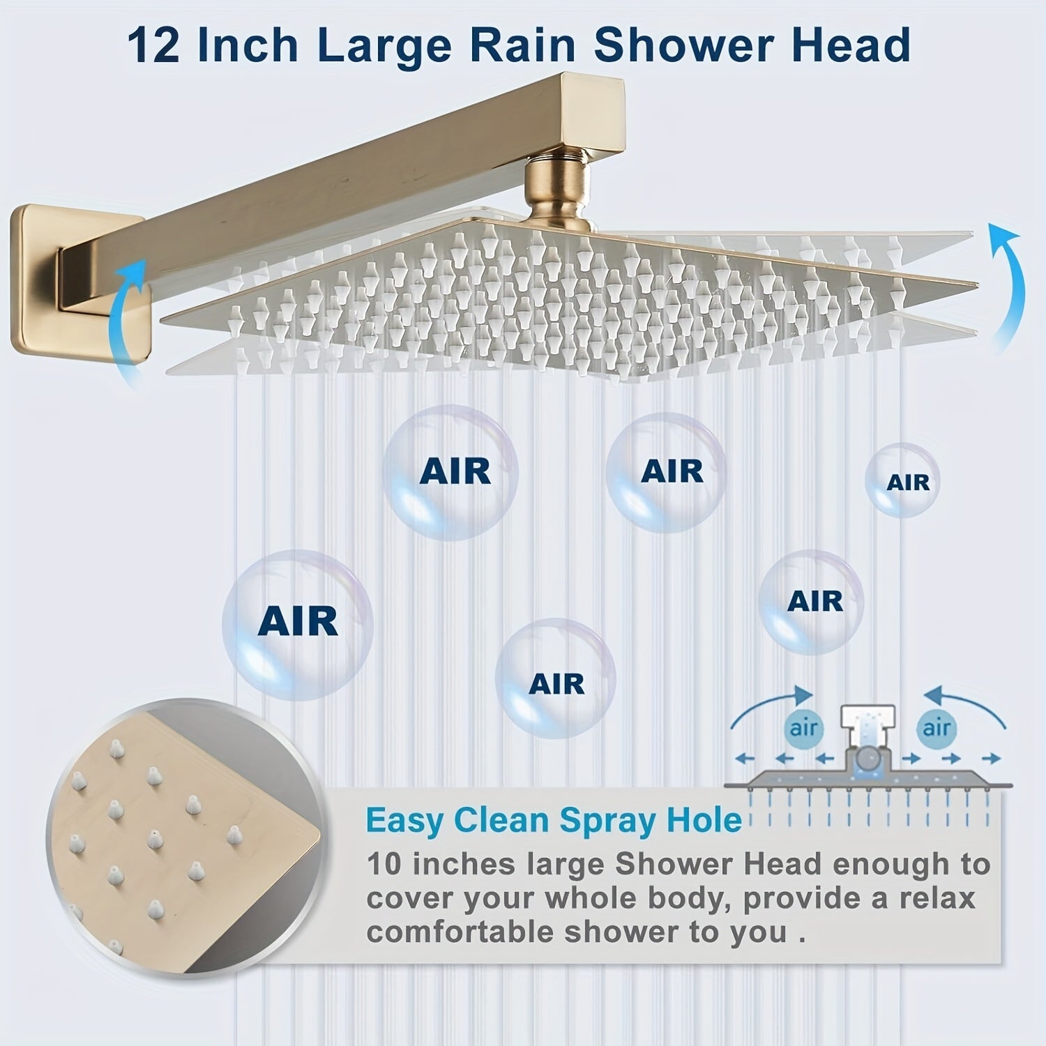 Luxury Bathroom Shower Set Featuring a Brushed Golden Wall-Mounted High-Pressure Rain Shower with a Handheld Sprayer, Complete with Valve Body And Finishing Components